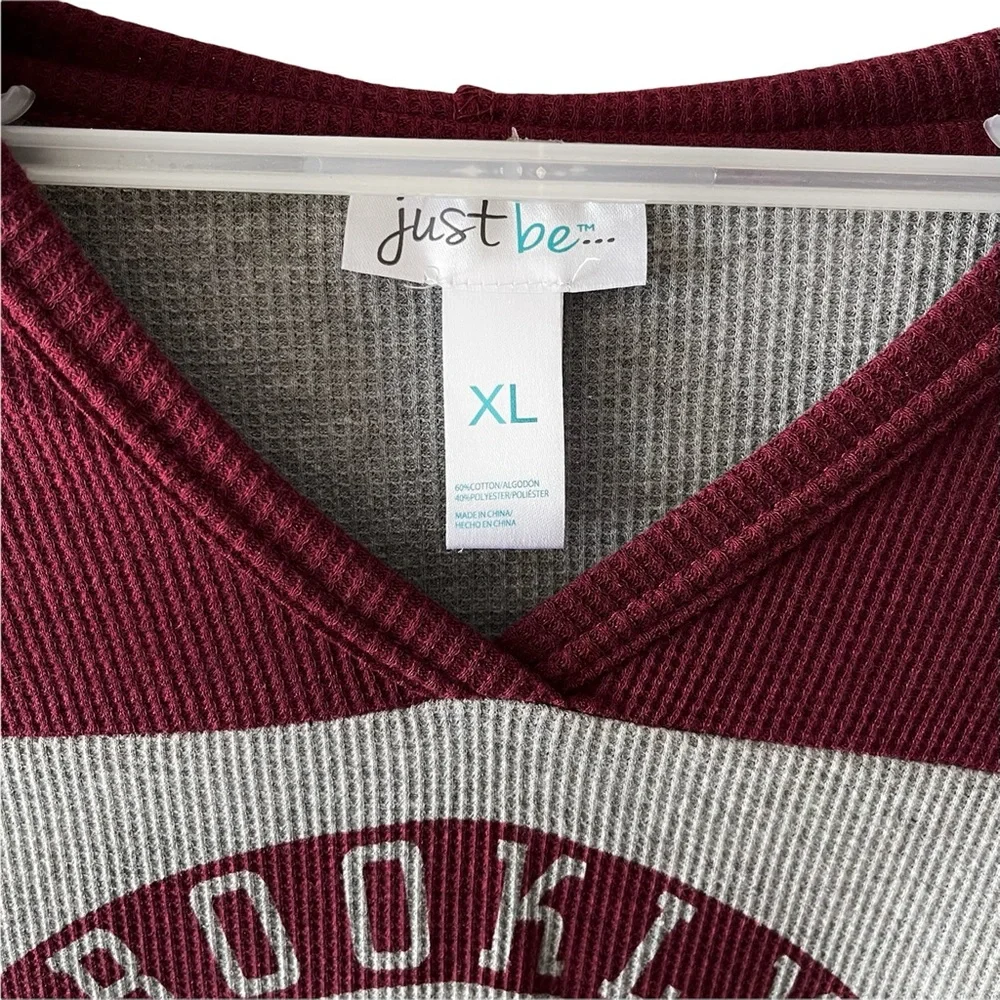 just be NYC Thermal Football Style V-neck Hooded Long Sleeve Shirt - Picture 16 of 16